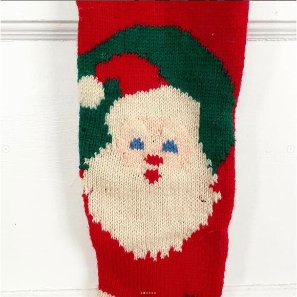 VINTAGE Handmade Stocking LINDA Santa Merry Christmas Angora IMPERFECT Holes - Picture 2 of 6